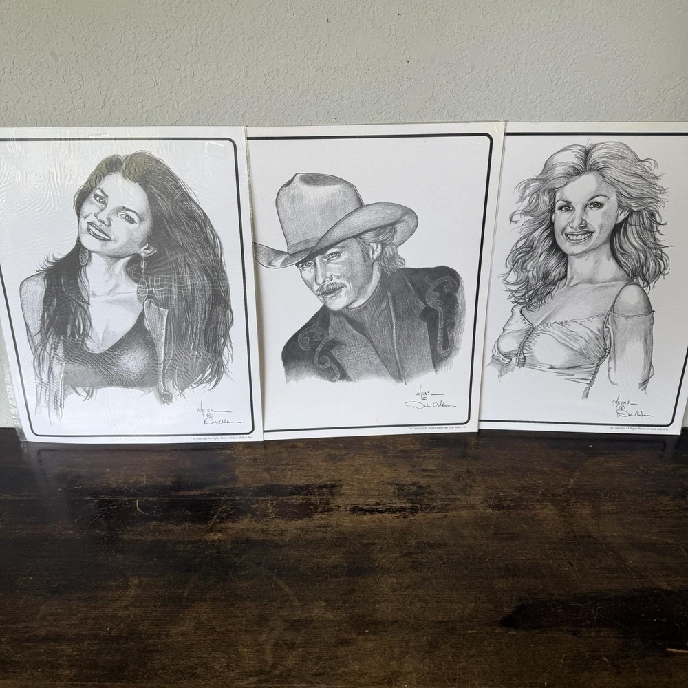 Dale Adkins Country Music Art Sketch Prints Lot Shania Twain Alan Jackson Faith